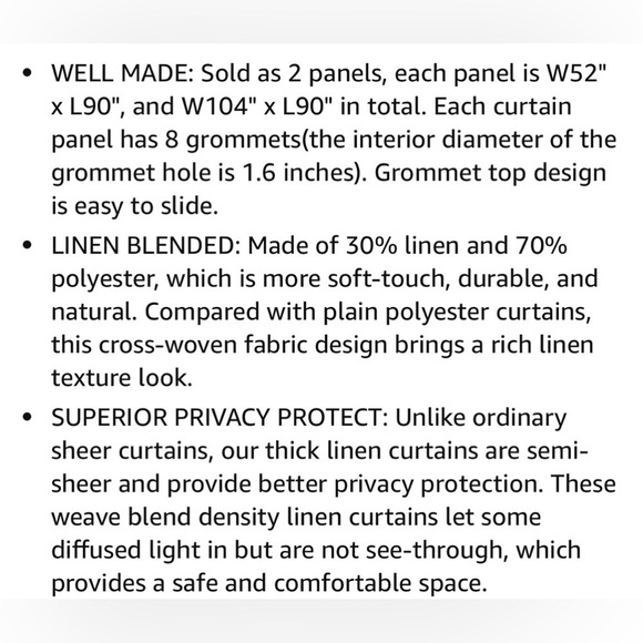 MIULEE CHOCOLATE BROWN LINEN CURTAINS 52x90 SEMI SHEER 2 PANELS NEW - Picture 8 of 9